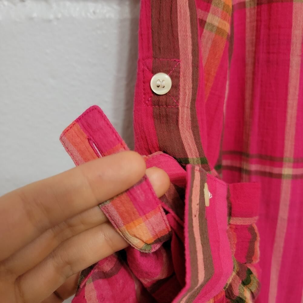 Liz Claiborne Roll Tab Plaid Blouse Pink Size M Cabincore - Picture 5 of 9